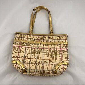 Coach Cream and Gold Logo Scribble Tote